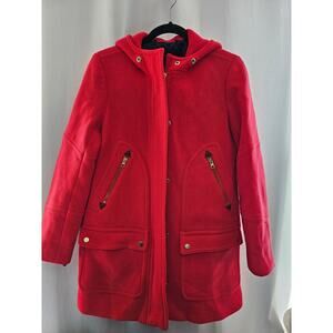 J. Crew Nello Gori Women's Red Parka Italian Stadium Cloth  Wool Coat Sz 6 Hood